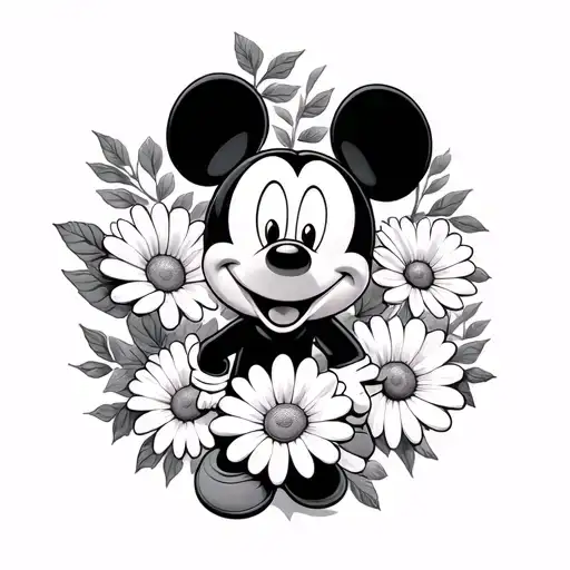 disney, mickey mouse, daisy flowers tattoo design idea
