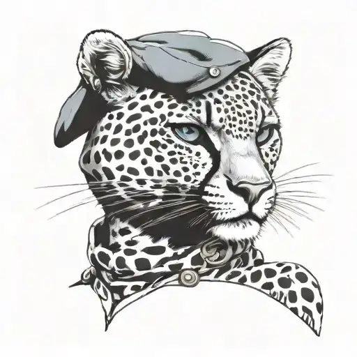 the face of a soldier in a blue beret and a black balaclava is half that of a cheetah tattoo design idea