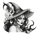 burning witch tattoo design idea