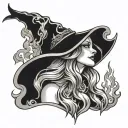 burning witch tattoo design idea