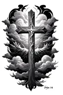 make a  tatoo with a cross and clouds surrounding and philipeans 3:14 tattoo design idea