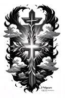 make a  tatoo with a cross and clouds surrounding and philipeans 3:14 tattoo design idea