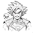  F in a star and TWBM and and vlog camera with face of Goku and Superman and Art the Clown and with kaws character sleve tattoo design idea