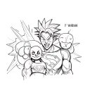  F in a star and TWBM and and vlog camera with face of Goku and Superman and Art the Clown and with kaws character sleve tattoo design idea