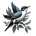 swallow bird olive branch wrapped ; tattoo design idea