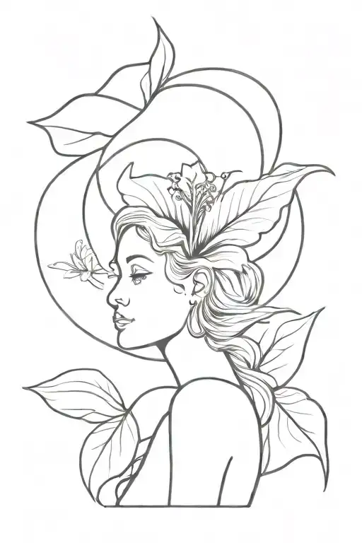 fairy with hibiscus flower tattoo design idea