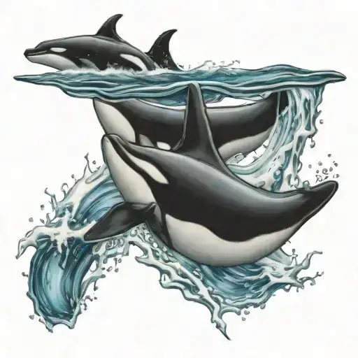 uzamaki spiel with orcas swimming tattoo design idea