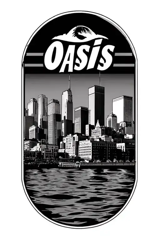 OASIS band logo with Chicago skyline with waterfront tattoo design idea