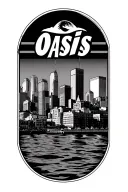 OASIS band logo with Chicago skyline with waterfront tattoo design idea