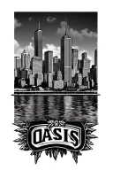 OASIS band logo with Chicago skyline with waterfront tattoo design idea
