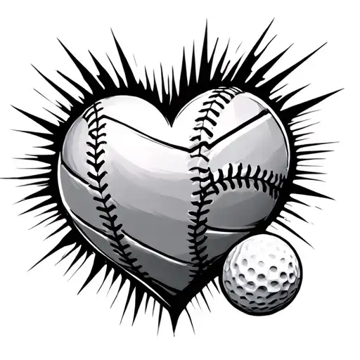 heart shape with softball, volleyball, basketball and golf ball tattoo design idea