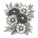 flower bouquet with daisy, calendula, chrysanthemum and carnation  tattoo design idea