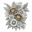 flower bouquet with daisy, calendula, chrysanthemum and carnation  tattoo design idea