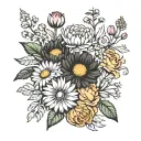 flower bouquet with daisy, calendula, chrysanthemum and carnation  tattoo design idea