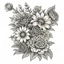 flower bouquet with daisy, calendula, chrysanthemum and carnation  tattoo design idea