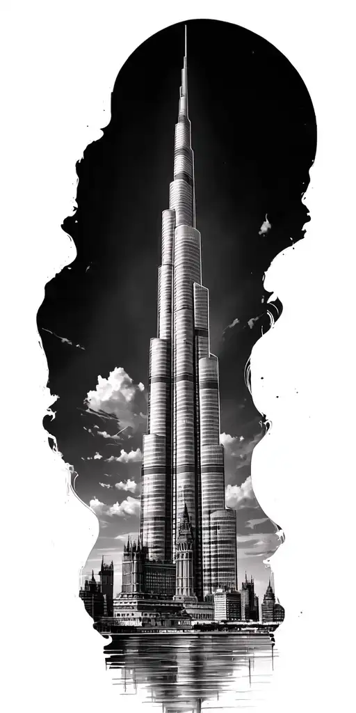 Burj Khalifa, big ben london skylines reflecting tattoo design idea
