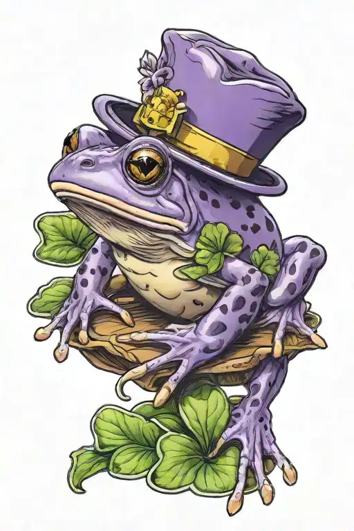 purple frog wearing a birthday hat on a shamrock tattoo design idea