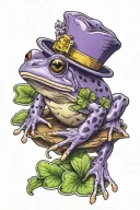 purple frog wearing a birthday hat on a shamrock tattoo design idea