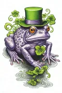 purple frog wearing a birthday hat on a shamrock tattoo design idea