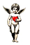 cherub with red heart  tattoo design idea