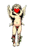 cherub with red heart  tattoo design idea