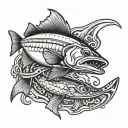 snook fish with knife cutting it tattoo design idea