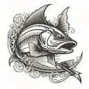 snook fish with knife cutting it tattoo design idea