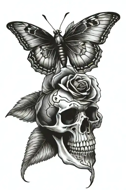 butterfly rose skull inside tattoo design idea