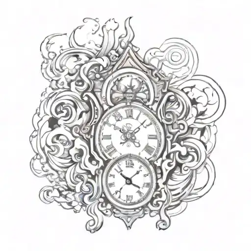 Tattoo sleeve Burning ace of spades card flames and smoke & with clock melting  tattoo design idea