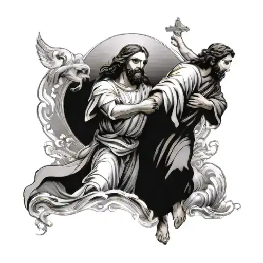 jesus saving peter in the sea of galleli tattoo design idea