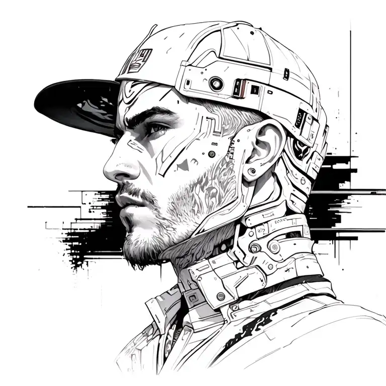 male style sandevistan from cyberpunk 2077 cyberware symetrical tattoo design idea