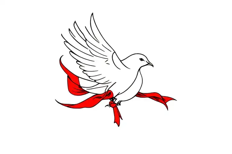 White Dove holding red scarf in mouth tattoo design idea