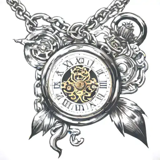 pocket watch hanging from chain tattoo design idea