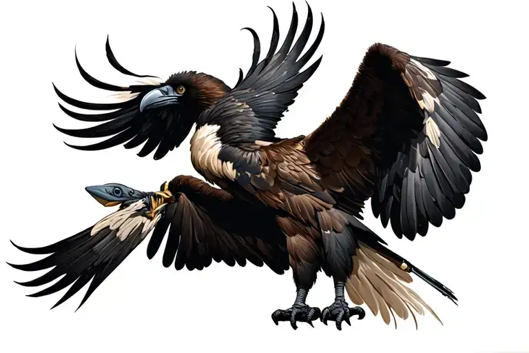 andean condor using its body as a shield from arrows to protect its young tattoo design idea