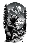 Grateful Dead bears playing disc golf in the mountains  tattoo design idea