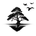 ducks flying into swamp cypress tree made tattoo design idea