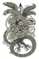 tree snake one pyramid black eagle waterfalls eyeball wheelchair sun, moon ,whale, dragon emersing, yinyang skull roses tattoo design idea