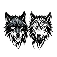 Raven and wolf face tattoo design idea