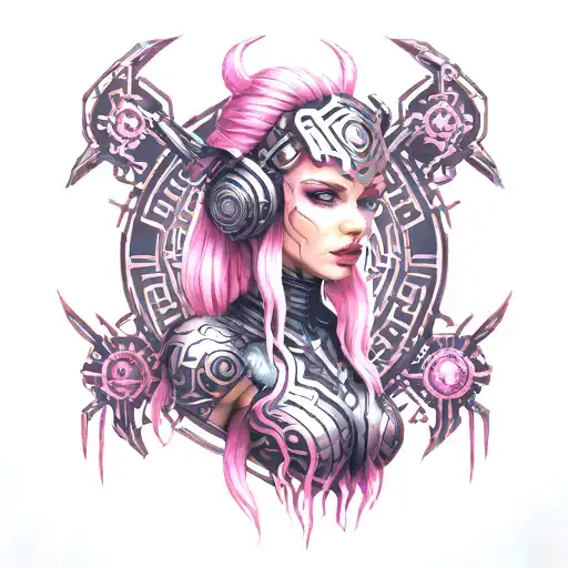 Petite sexy Girl, huge butt, average boobs, pink skin tight latex jumpsuit, pink eyes, pink really long pigtails. sexy tattoo design idea