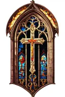 gothic cathedral stained glass window with Christian themes tattoo design idea