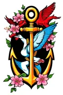 Jiu jitsu guy leg locking the devil, anchor, swallow, cherry blossoms tattoo design idea