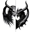 heaven god vs hell devil horns tattoo design idea