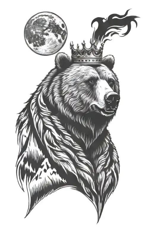 grizzly bear,full moon royal crown  tattoo design idea
