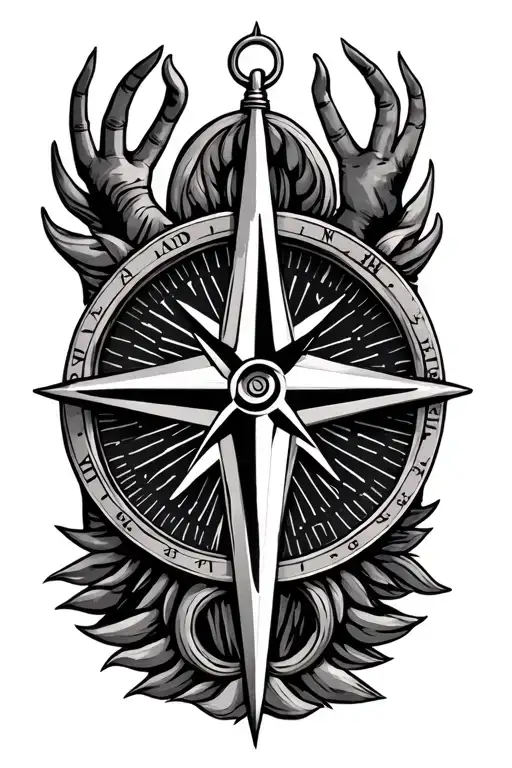 A compass with the shape of a cross and something that represents my family 2 parents and 4 children tattoo design idea