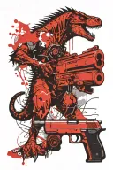 cat dinosaurs gun shooting tattoo design idea