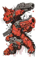 cat dinosaurs gun shooting tattoo design idea