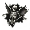 skeleton with broken wings  tattoo design idea