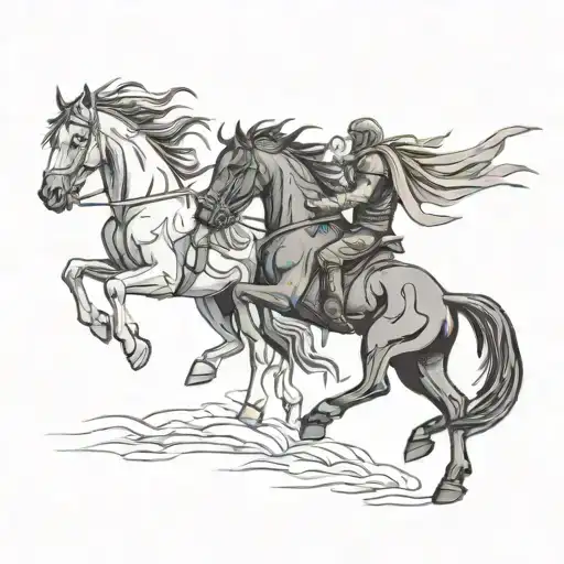 Horse fighting other demons tattoo design idea