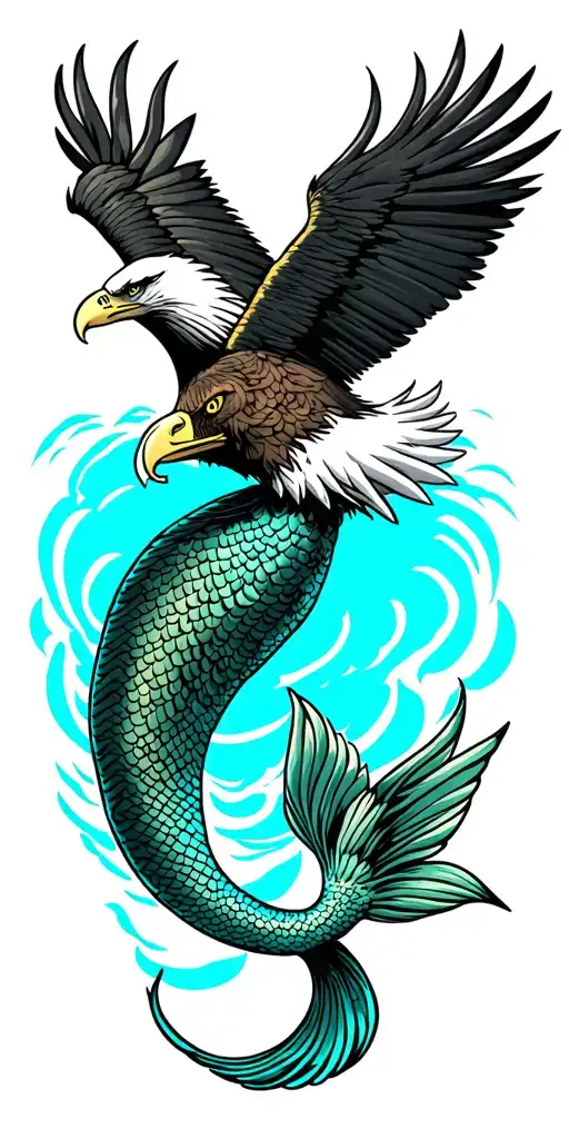 bald eagle pirate lagoon  mermaids tattoo design idea