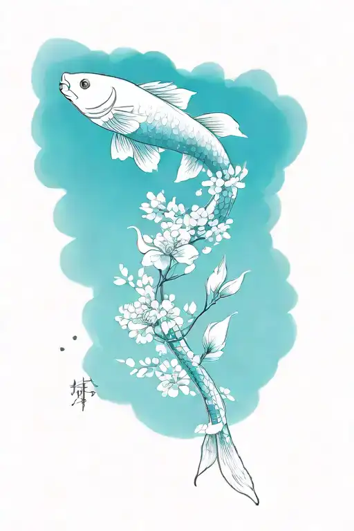 Minimalistic tattoo symbolising strength patience and struggle japanese on hand sleeve with coi fish and flowers tattoo design idea
